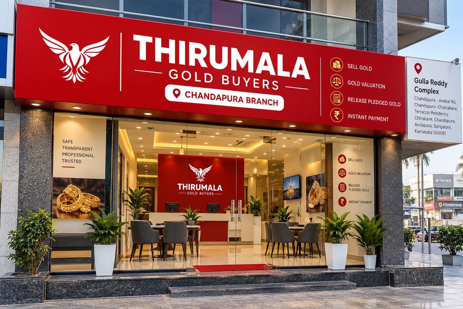 Thirumala Gold Buyers Chandapura Branch Thirumala Gold Buyers Chandapura branch at Gulla Reddy Complex, Bangalore