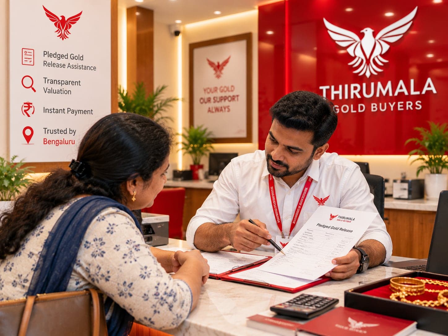 Pledged gold release assistance at Thirumala Gold Buyers Bangalore